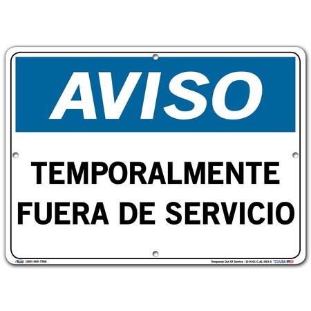 Vestil Aluminum Sign, 10-1/2" Height, 14-1/2" Width, Aluminum, Rectangle, Spanish SI-N-61-C-AL-063-S